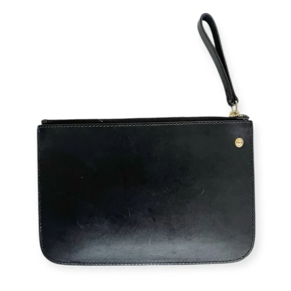Mansur Gavriel Black Leather Zip Pouch Clutch Gold Interior Wrist Strap - Picture 3 of 7